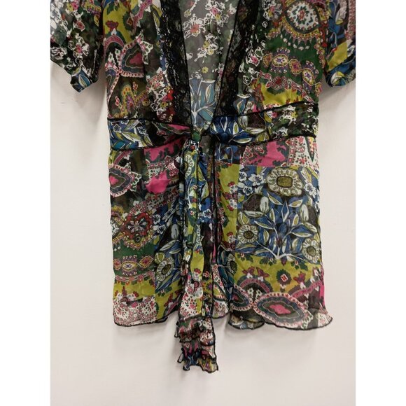 Cabi BOHO Y2K Kimono Womens Small Floral Chiffon Sheer Short Sleeve Tie Top #543 - Picture 2 of 8